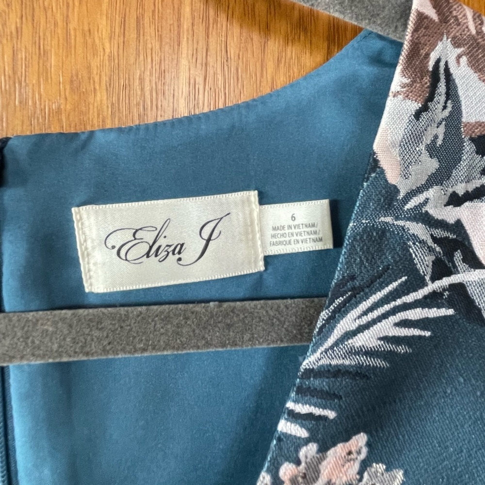 Eliza J Teal Blue Floral High-Low V-Neck Dress - Picture 3 of 6